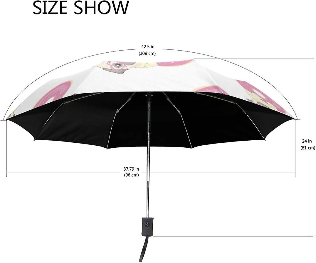 Travel Umbrella Automatic Windproof Foldable Umbrella Cute Dog Puppies With Doughnut