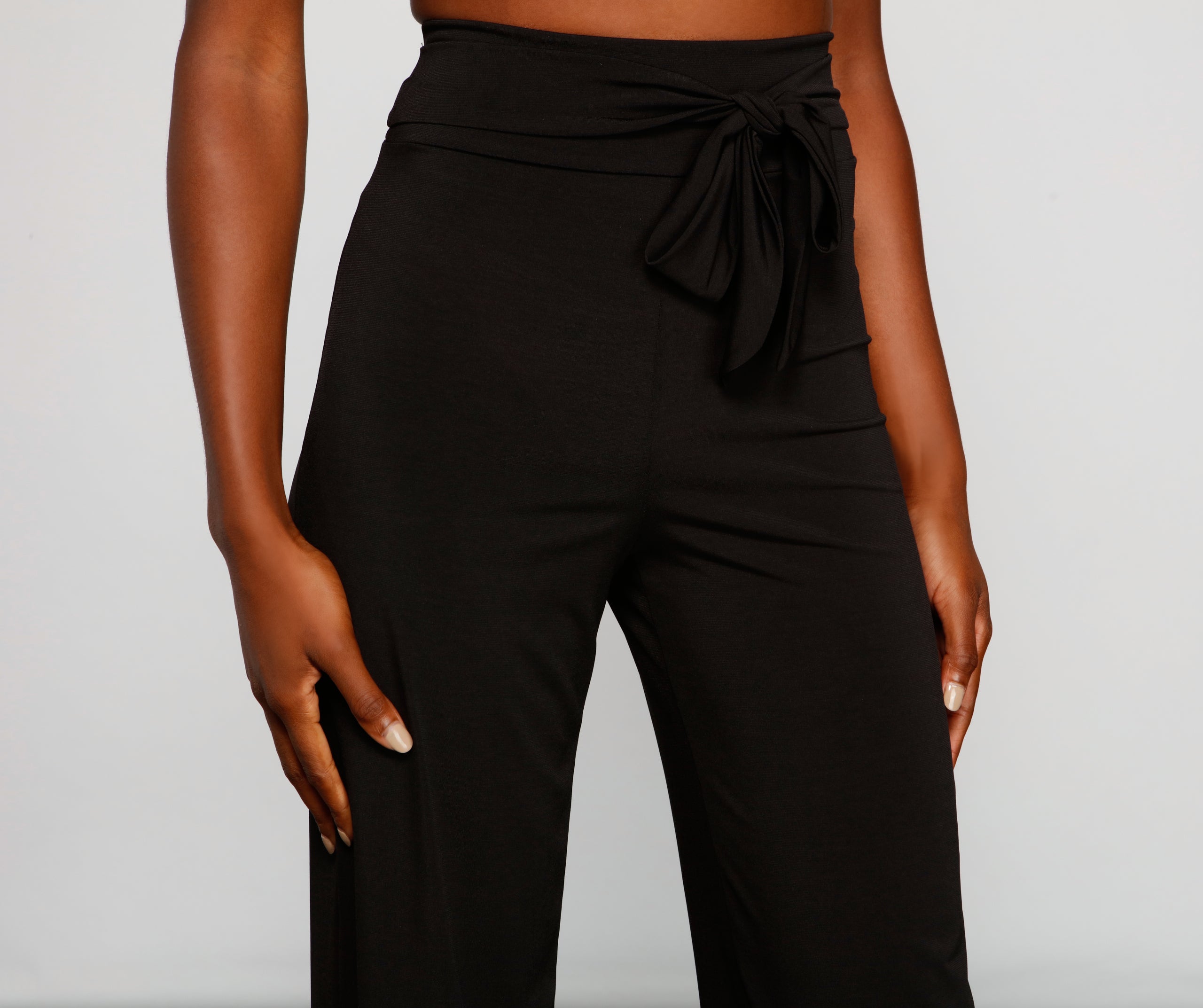 Sleek Tie Waist Wide Leg Pants