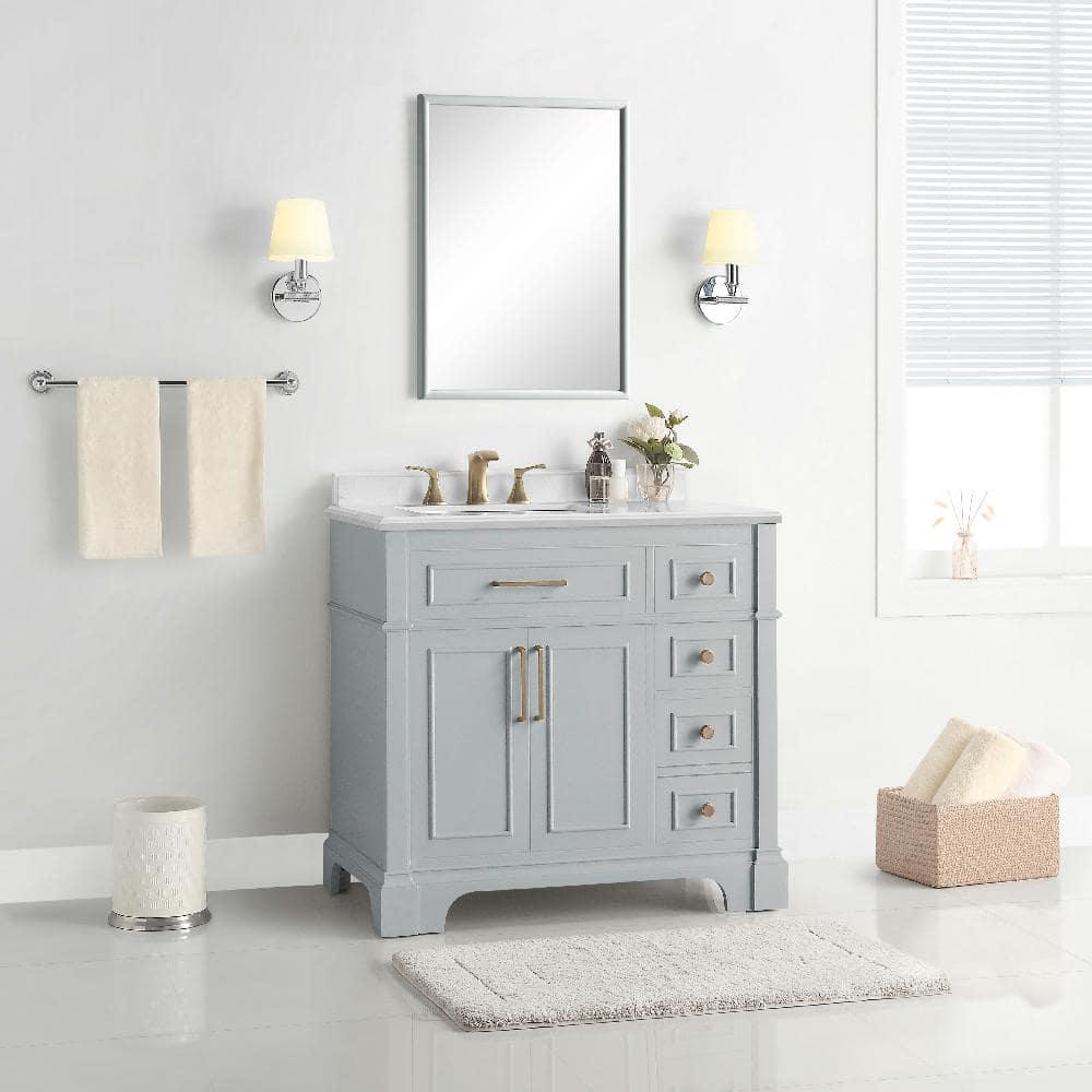 Home Decorators Collection Melpark 36 in W x 221 in D x 345 in H Freestanding Bath Vanity in Dove Gray with White Cultured Marble Top