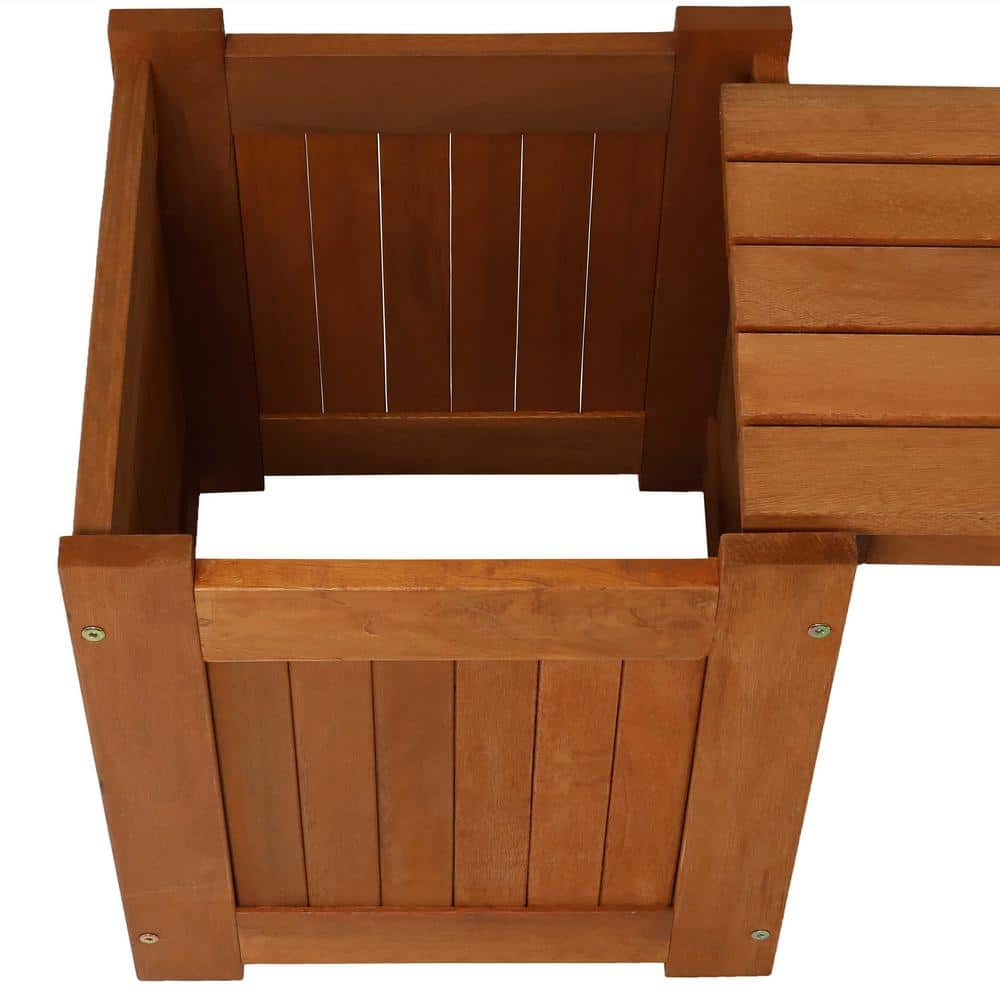 Sunnydaze Decor 68 in. Meranti Wood Outdoor Planter Box Bench with Teak Oil Finish LAM-615