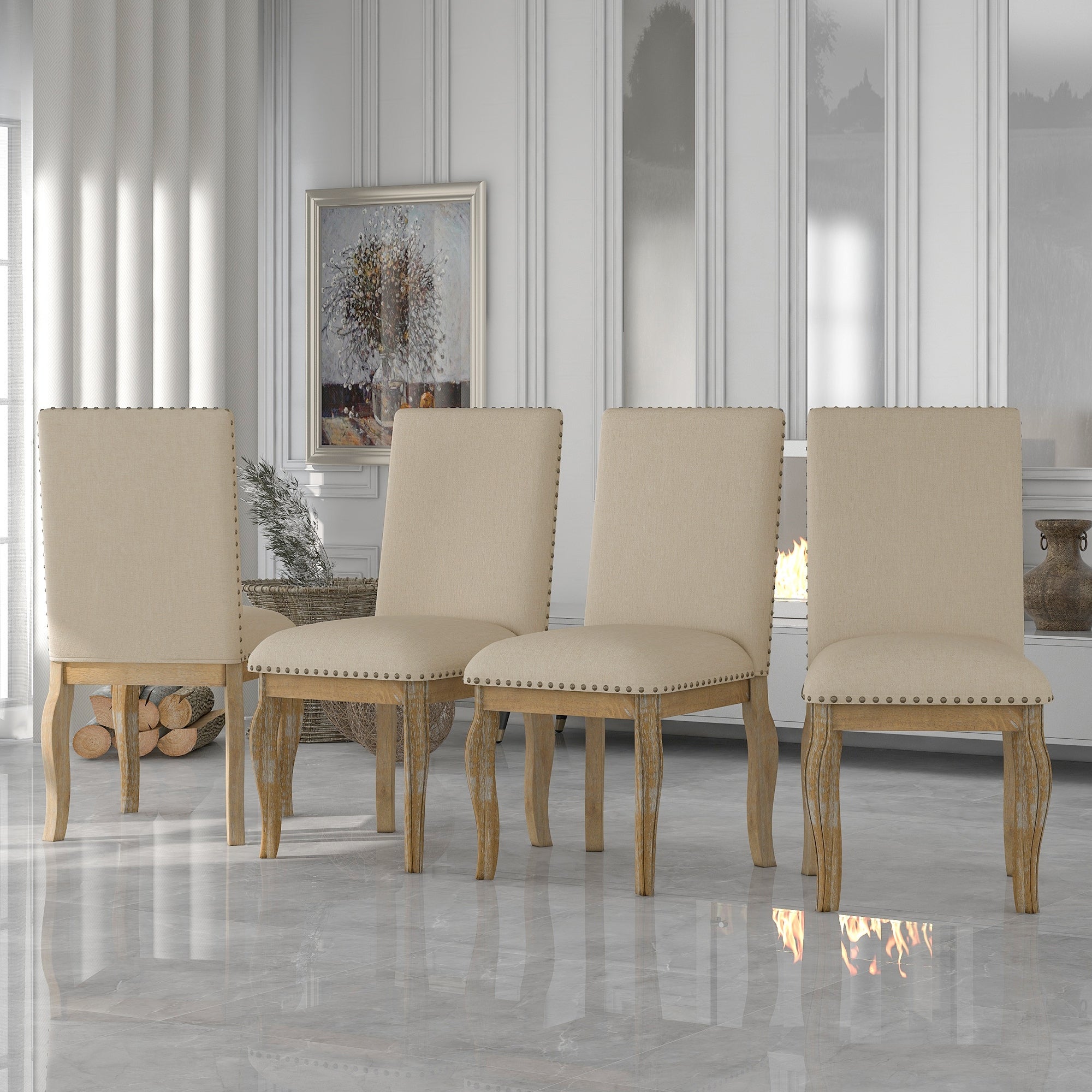 Dining Chairs Wood Upholstered Dining Room Chairs with Nailhead， 37.8