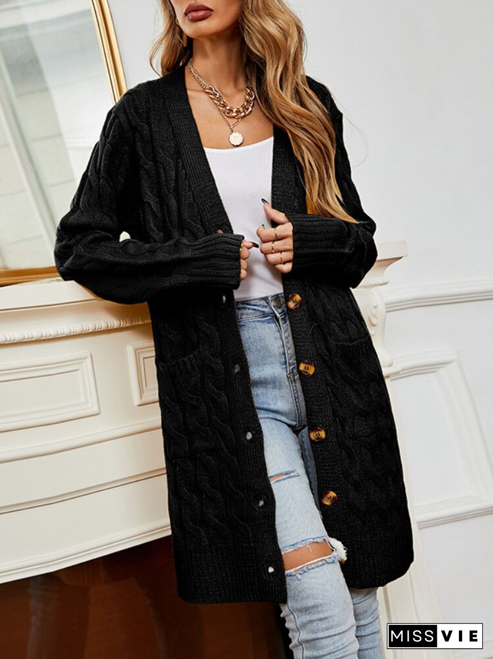 Autumn Winter Solid Color Long Sweater Long Sleeve Sweater Oversized Cardigan Casual Women's Sweater Winter Clothes Women