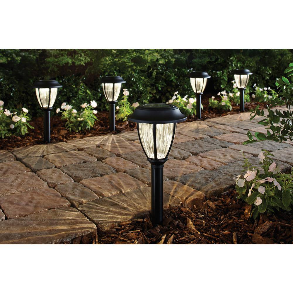 Hampton Bay Solar 5 Lumens Black Integrated LED Landscape Path Light with Ribbed Lens (10-Pack) WeatherRust Resistant 84198