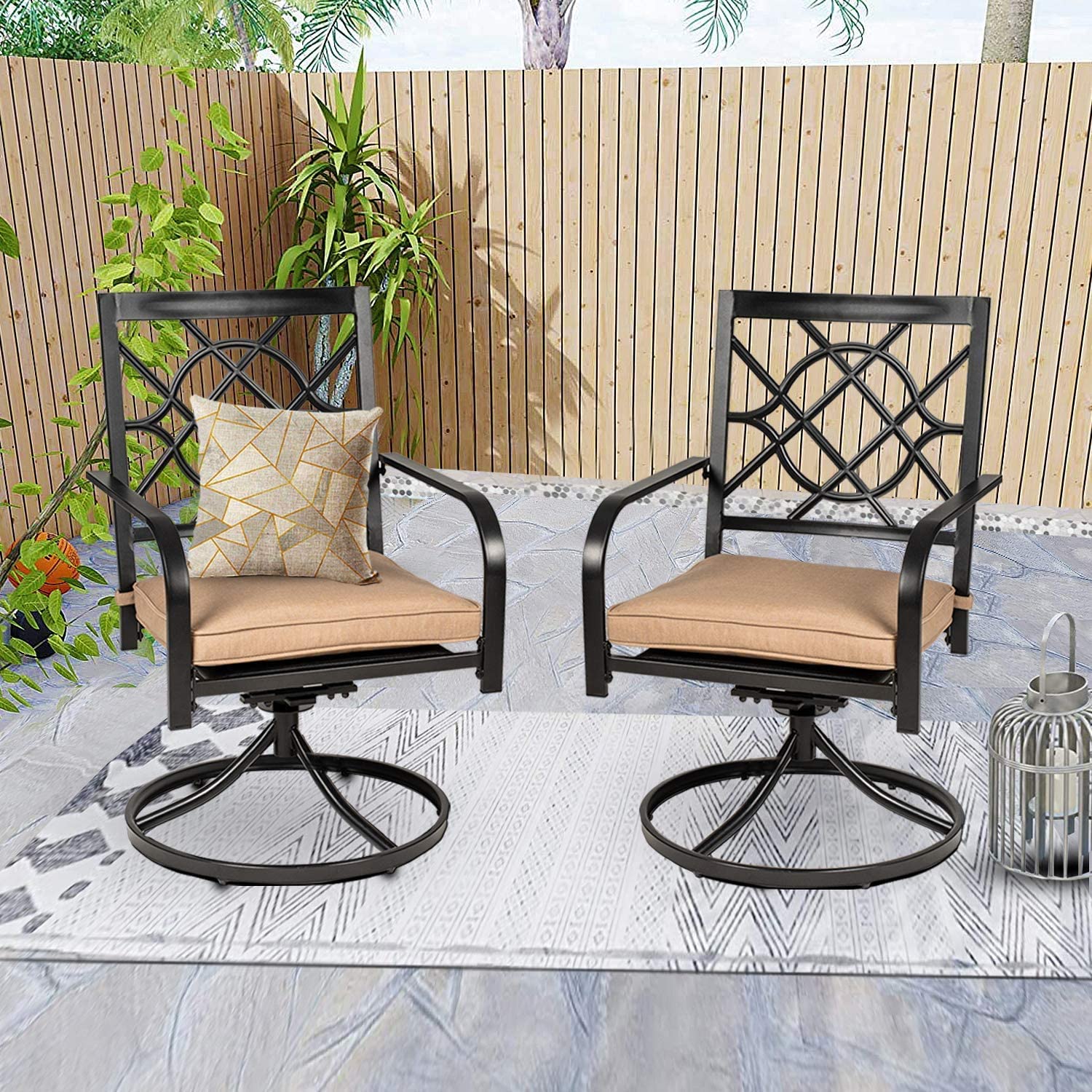 SOLAURA Outdoor Dining Chairs Patio Metal Swivel Chairs Set of 2 with Brown Cushion