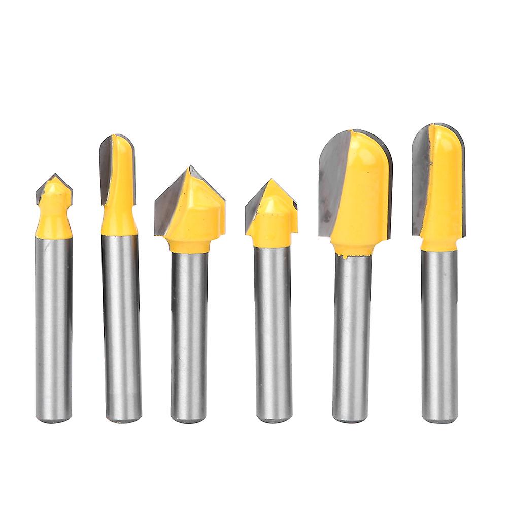 6pcs 1/4in Router Bit Woodworking Milling V Groove Round Nose Router Bit For Grooving And Trimming