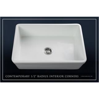 Fossil Blu Luxury White Solid Fireclay 30 in. Single Bowl Farmhouse Apron Kitchen Sink with Stainless Steel Accs and Belted Front WHS1004SS