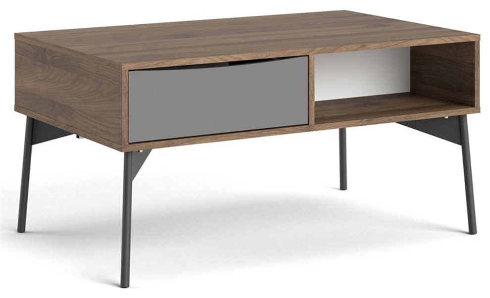 Pemberly Row Coffee Table with 1 Drawer in Walnut/White Matte/Grey   Midcentury   Coffee Tables   by Homesquare  Houzz