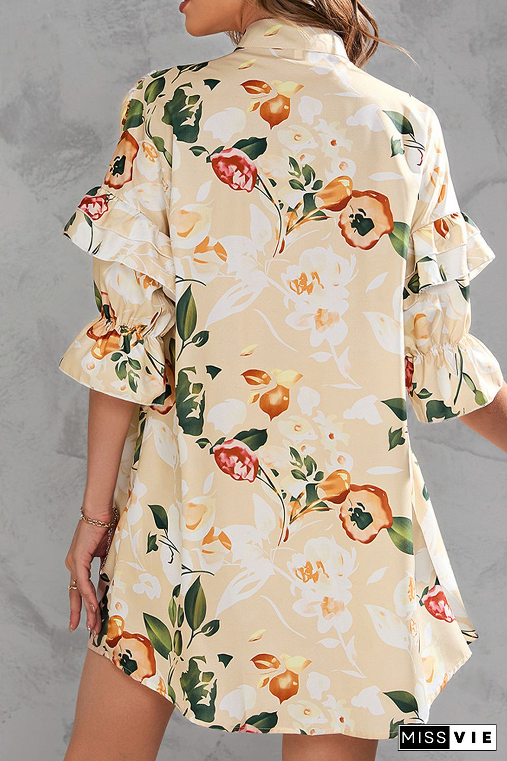 Half Sleeves Floral Button Up SHirt Dress