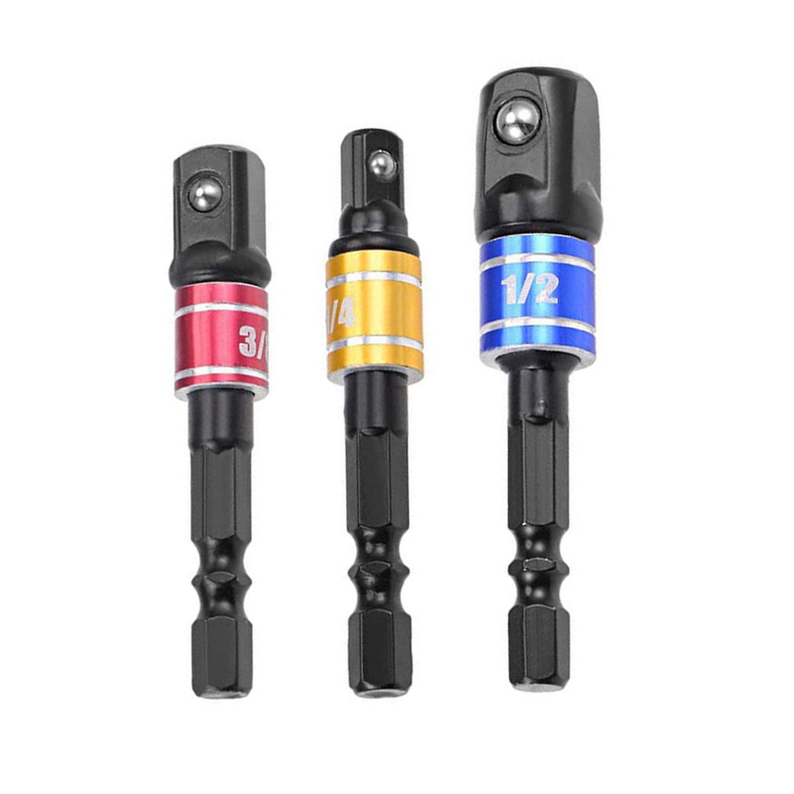 Black 3pcs Impact Grade Socket Adapter / Extension Set Turns Power Drill Into High Speed Nut Driver， 1/4-inch Hex Shank To Drive For Adapters To Use W