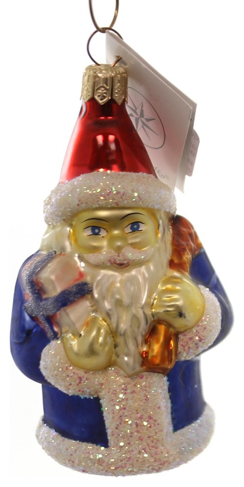 Christopher Radko BLUE SANTA Glass Ornament Christmas Present 920651 Yellow   Contemporary   Christmas Ornaments   by Story Book Kids Inc  Houzz