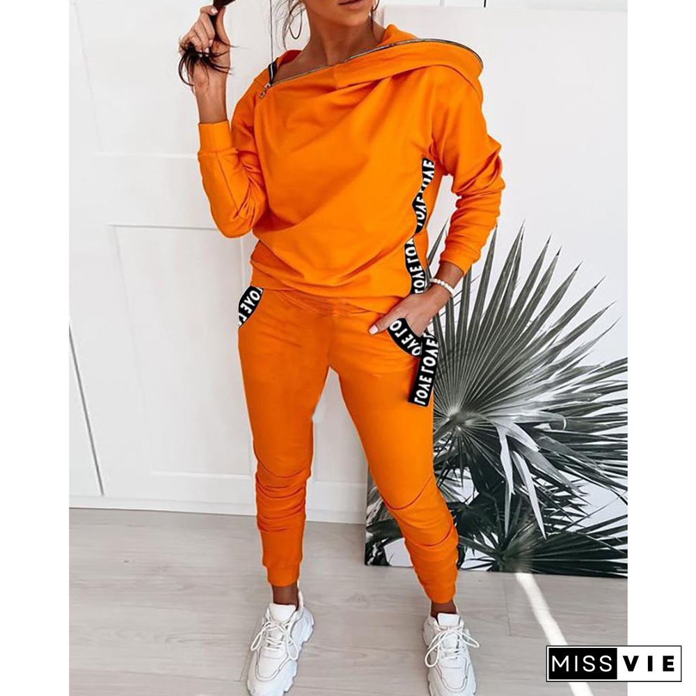 Zipper Splice Long Sleeve Hoodie Sweatpants Two-piece Outfit