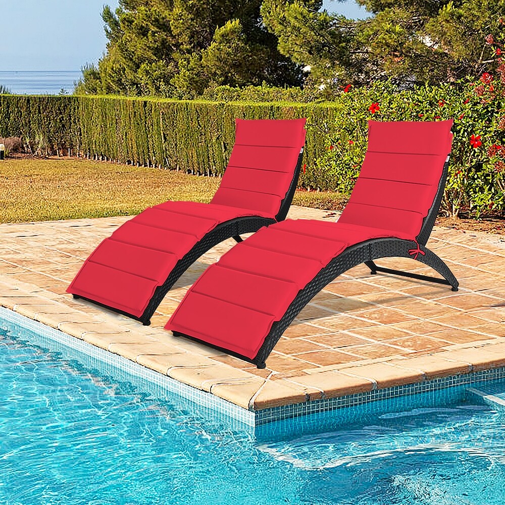 Costway 2PCS Folding Patio Rattan Lounge Chair Chaise Cushioned