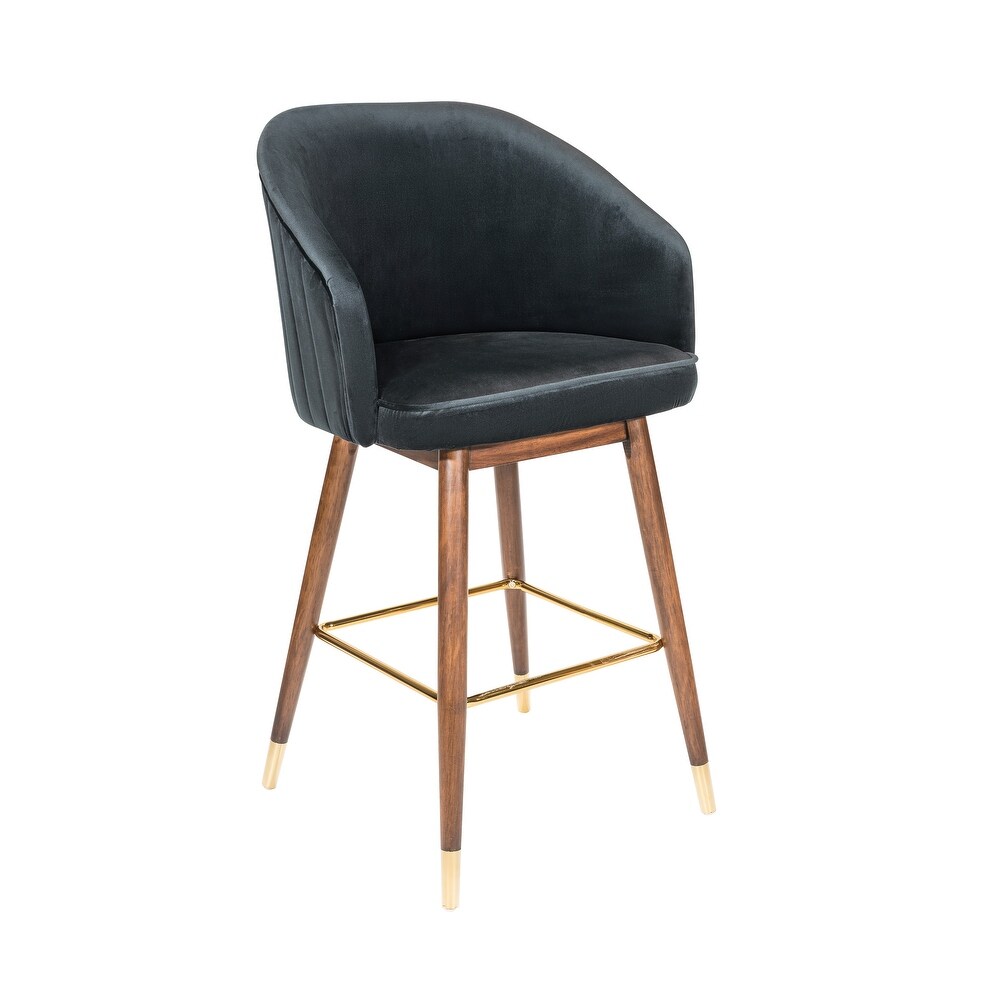 Porthos Home Olea Velvet Upholstered Bar Stools with Rubberwood Legs  Set of 2