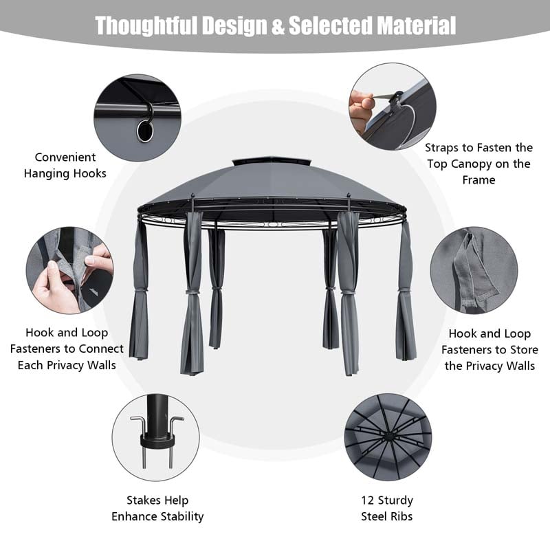 11.5 x 11.5 FT 2-Tier Steel Dome Round Gazebo Outdoor Patio Canopy Tent with Removable Curtains