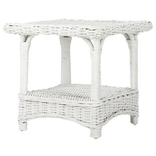 SAFAVIEH Bowen White Rattan Side Table - 22