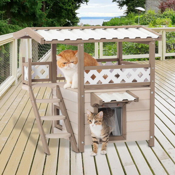 Feral Cat House Outdoor Indoor Kitty Houses with D...