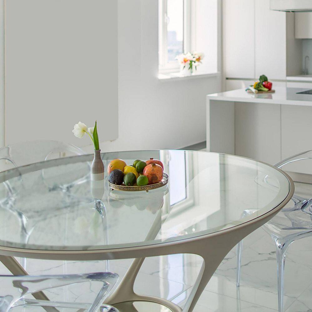 Fab Glass and Mirror 46 in. Clear Round Glass Table Top 12 in. Thickness Tempered Beveled Edge Polished 46RT12THBEAN