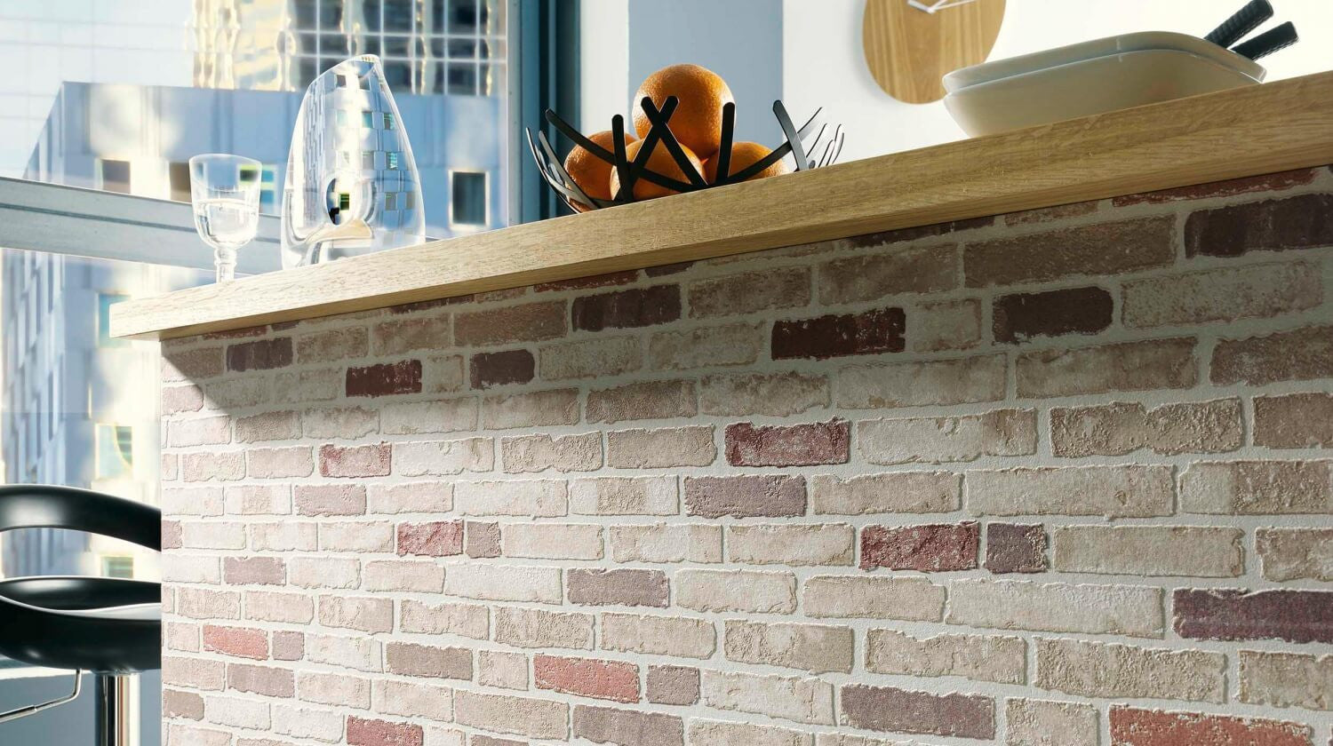 Bryce Faux Brick Wallpaper in Beige, Brown, and Creme design by BD Wall