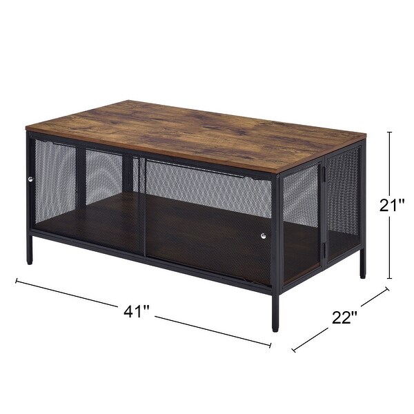 Wood Coffee Table With 1 Compartment in Antique Oak and Black