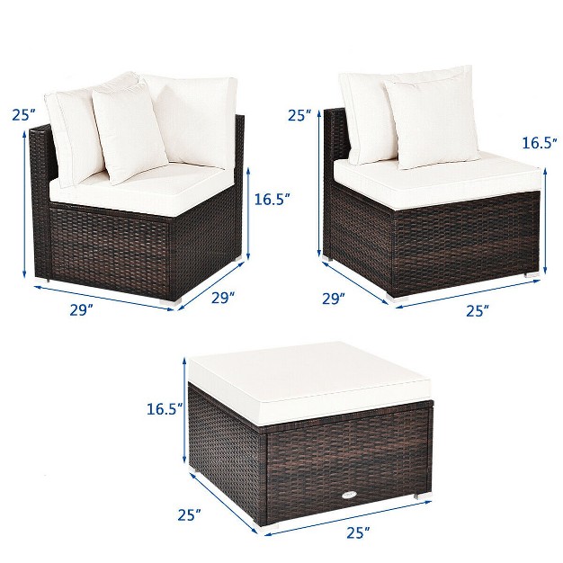 Tangkula 4pcs Patio Rattan Wicker Sectional Sofa Set Conversation Furniture Set W Cushion