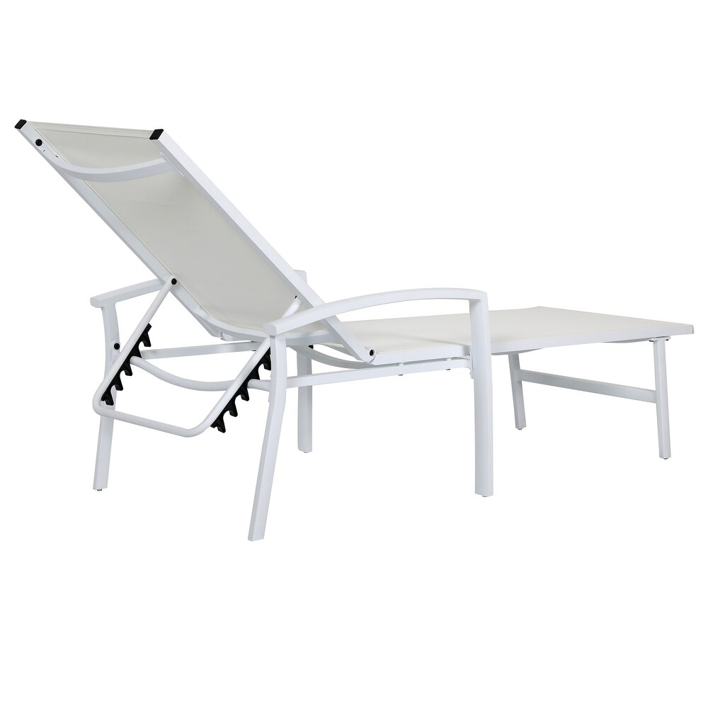 NUU GARDEN Outdoor Textilene Cape Coral Mesh Single Chaise Lounge in White/Grey