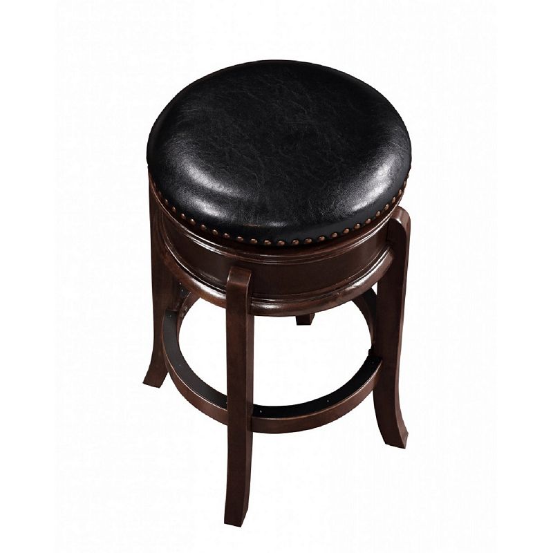 Sabi 29 inch Swivel Counter Stool， Solid Wood， Faux Leather， Brown， Black