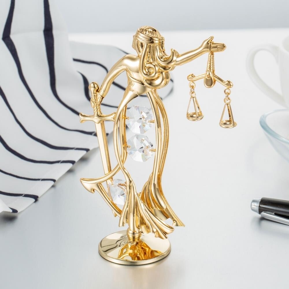 24k Goldplated Exquisite Lady of Justice Table Top Made with Genuine Matashi Crystals