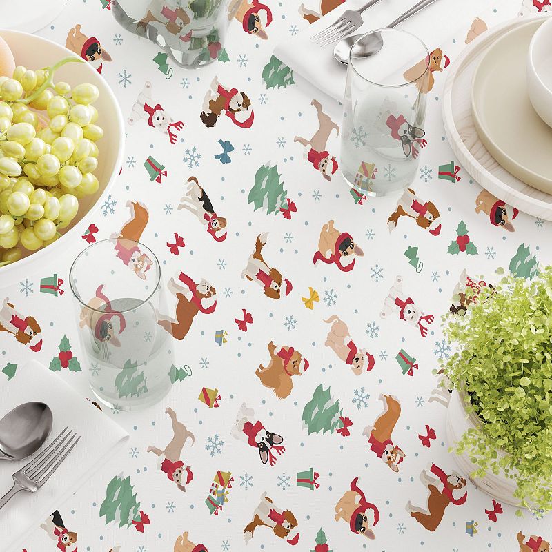 Rectangular Tablecloth， 100% Cotton， 52x104， Holiday Dogs