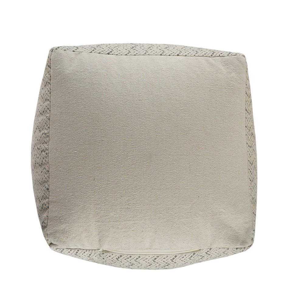 Lr Home Geometric Handmade Polyester Pouf， Beige