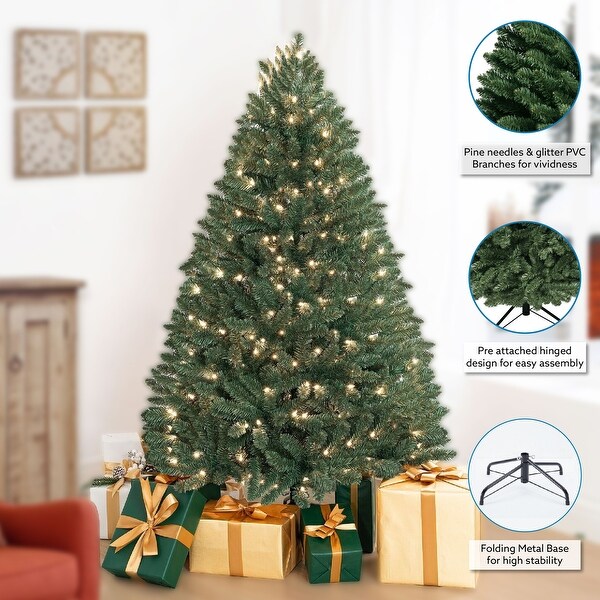 Prague Artificial Christmas Tree with Lights，Pine Fir Prelit Christmas Tree，Christmas Tree with Lights and Tips