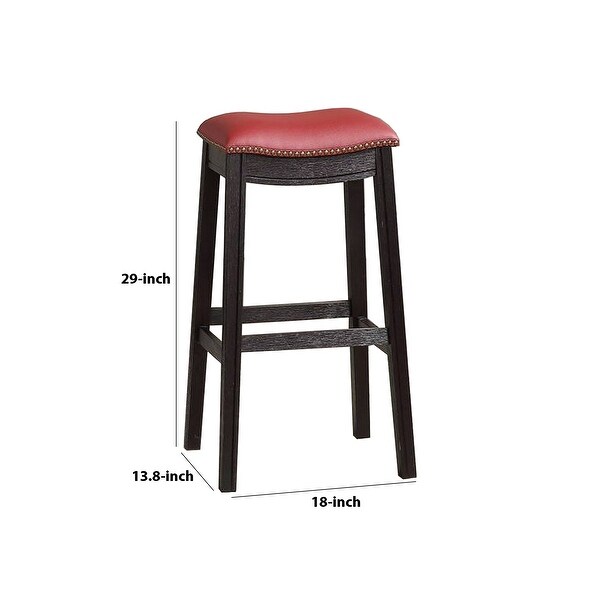 29 Inch Wooden Bar Stool with Upholstered Cushion Seat Set of 2， Black and Red - 29 H x 13.8 W x 18 L