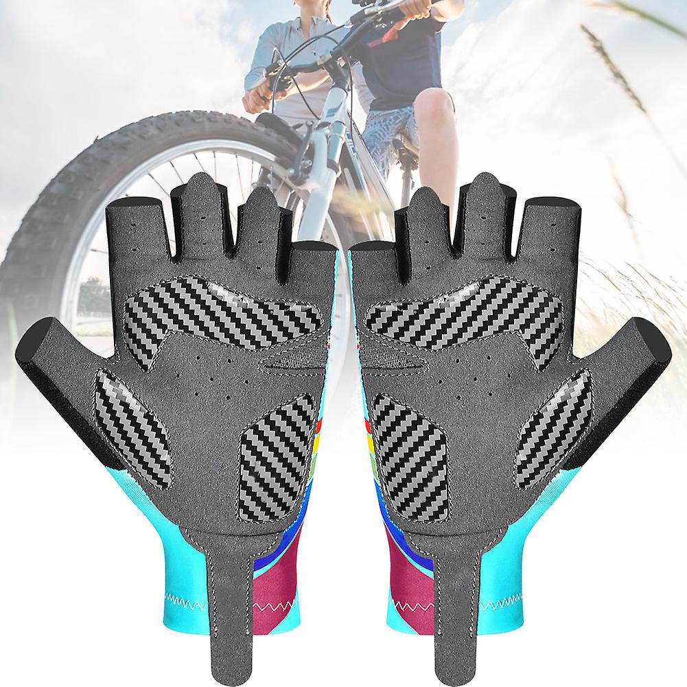 Outdoor Sport Children Bike Cycling Gloves Half Finger Silicone Pad Accessory For Kid(sky Blue L)