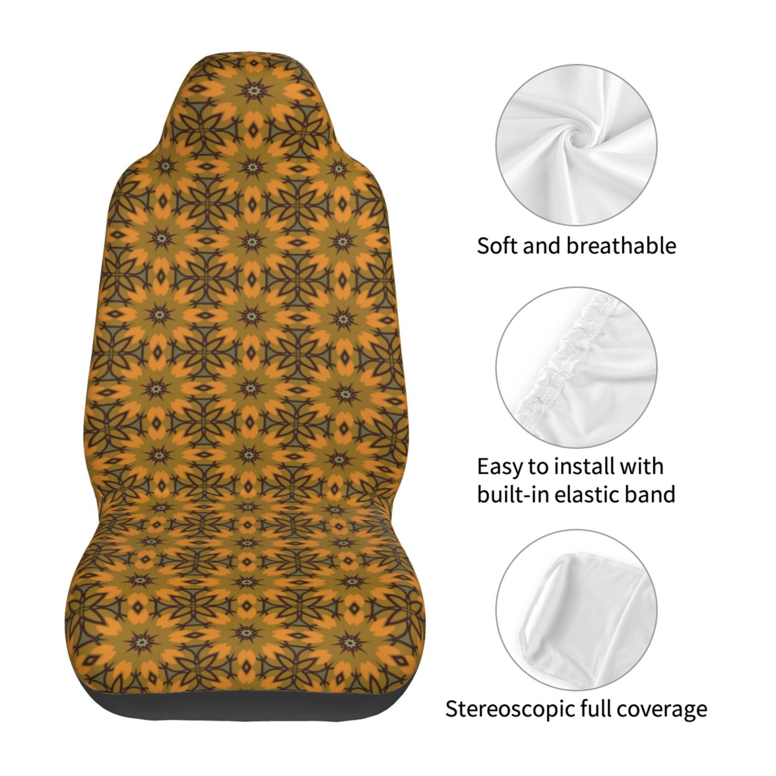 TEQUAN Front Seat Covers， Vintage Floral Texture Pattern 2 Piece Car Seat Cover Fit Most Car SUV Truck Van