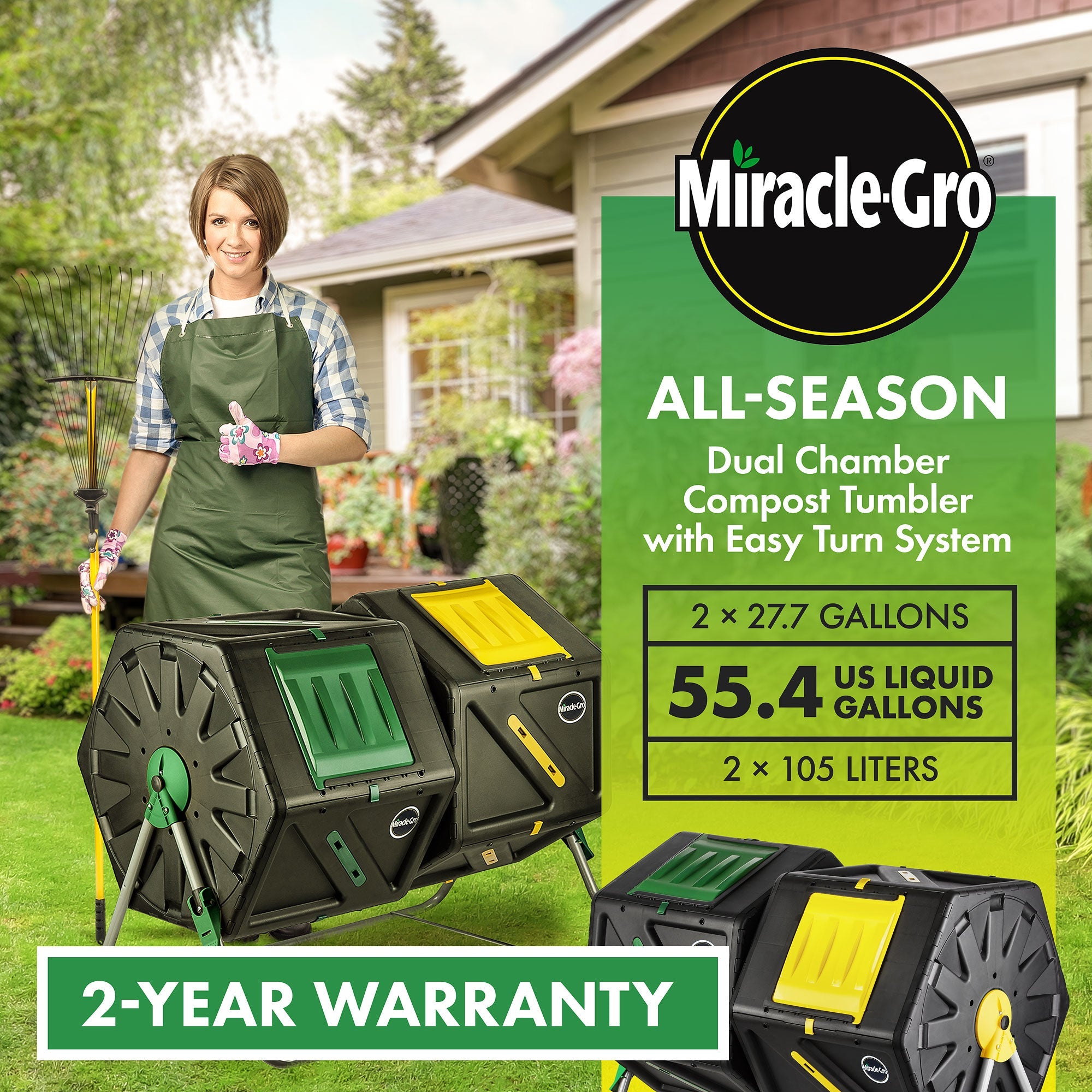 Miracle-Gro - 55 gal Dual Chamber Tumbling Composter