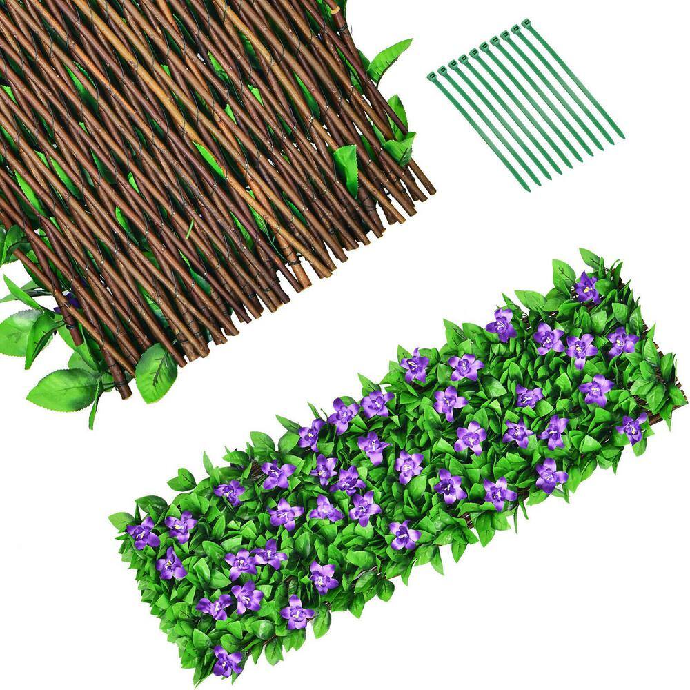 WELLFOR 79 in. W x 39 in. D Willow and Polyester Faux Ivy Privacy Garden Fence with Purple Flower (4-Piece) NP-HPY-10481PU-4