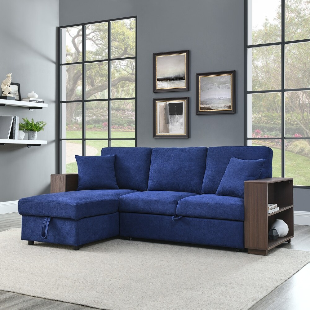 Rustic Style Linen Sectional Sofa with Pull Out Bed