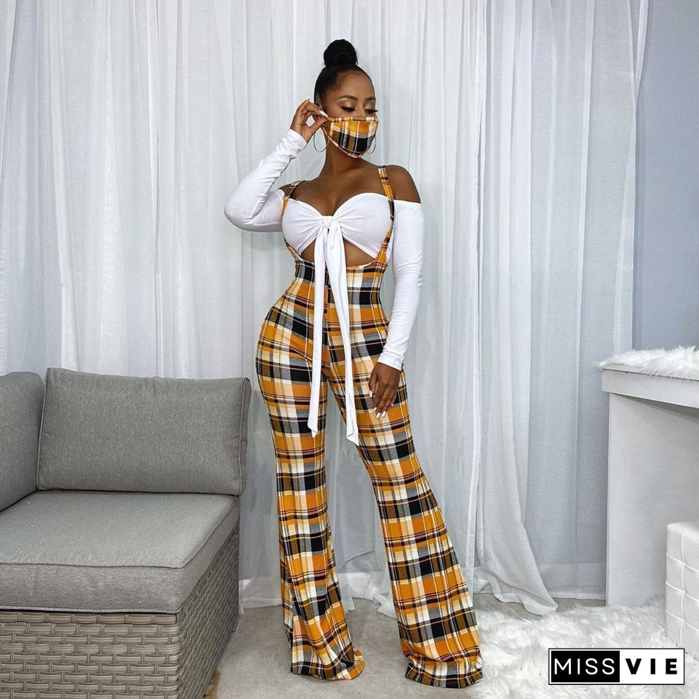 Chest Wrap Long Sleeve Bra Strap Jumpsuit 2 Pieces Set