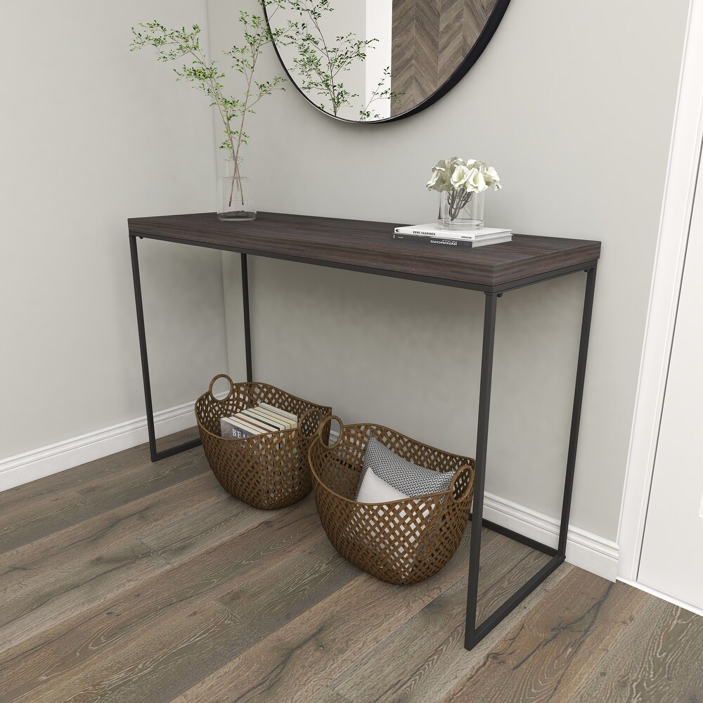 Black Wood Contemporary Console Table with Black Metal Legs