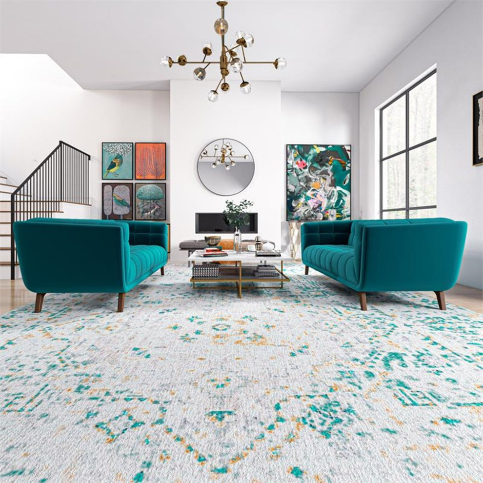 Kartmes Mid Century Modern Living Room Velvet Sofa Set in Turquoise   Midcentury   Living Room Furniture Sets   by Homesquare  Houzz