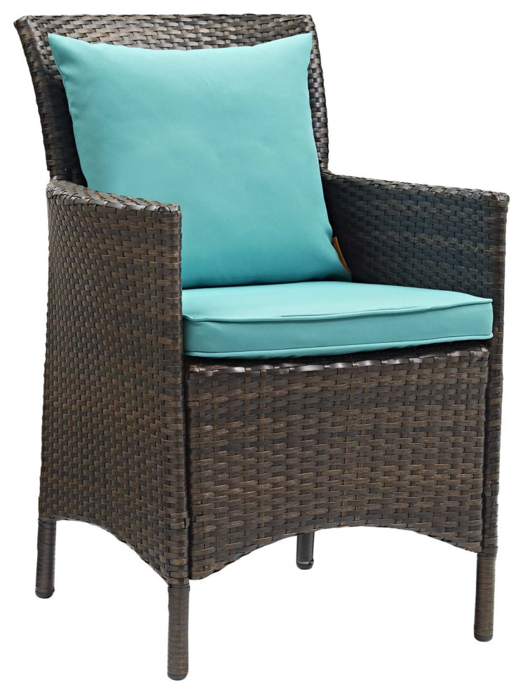 Conduit Outdoor Patio Wicker Rattan Dining Armchair Set of 2 Brown Turquoise   Tropical   Outdoor Dining Chairs   by Kolibri Decor  Houzz