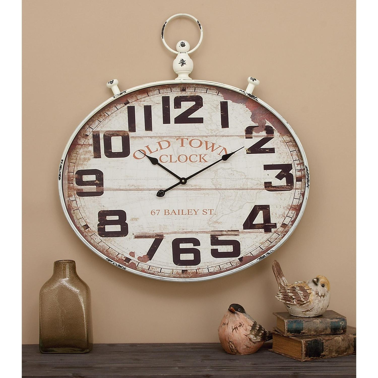 DecMode Indoor 32 W， 36 H White Analog Round Vintage Wall Clock