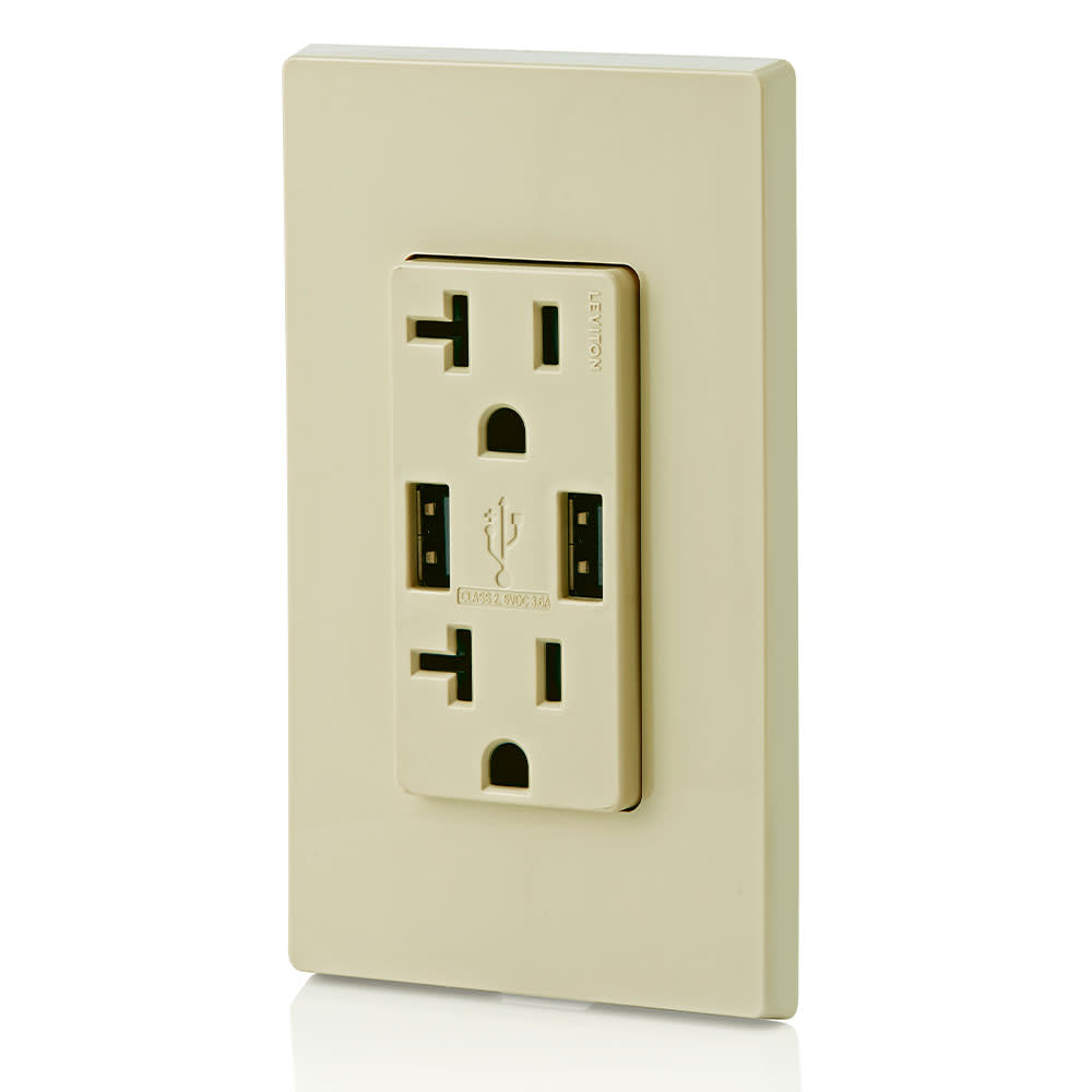 Leviton Decora 20A 125V Ivory NEMA 5-20R Outlet and USB Charger