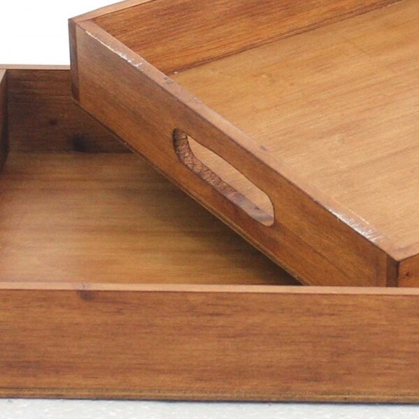 14.5 x 22.5 x 2.5 Brown Country Cottage Wooden Serving Tray 2pc - 14.5 x 22.5 x 2.5