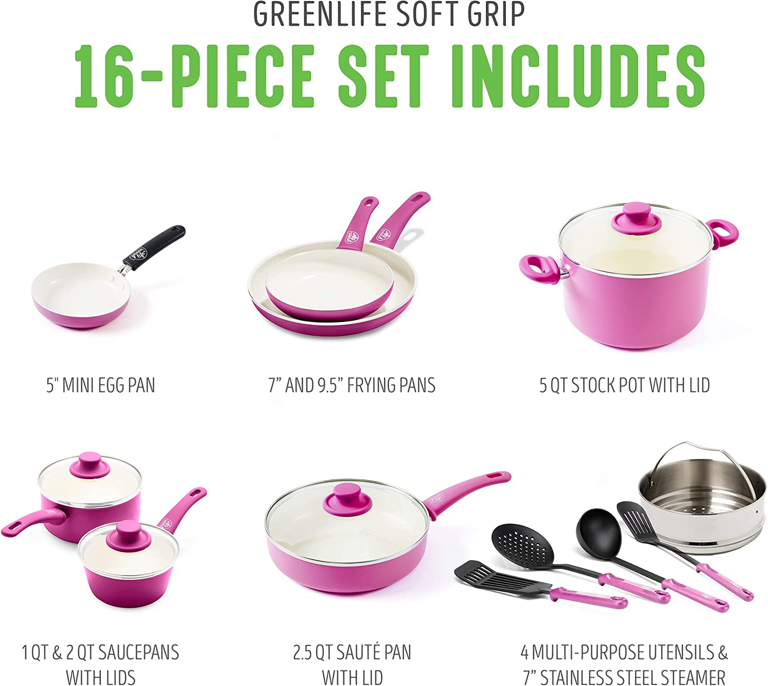 Healthy Ceramic Nonstick, 16 Piece Cookware Pots