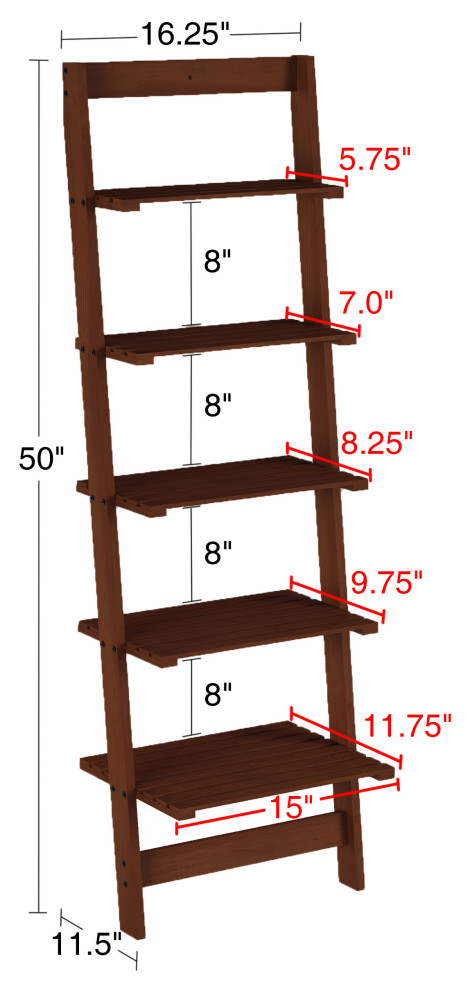 5 Tier Wall Shelf Walnut Finished Wood Book Shelf With Compact Ladder Styling   Transitional   Bookcases   by Trademark Global  Houzz