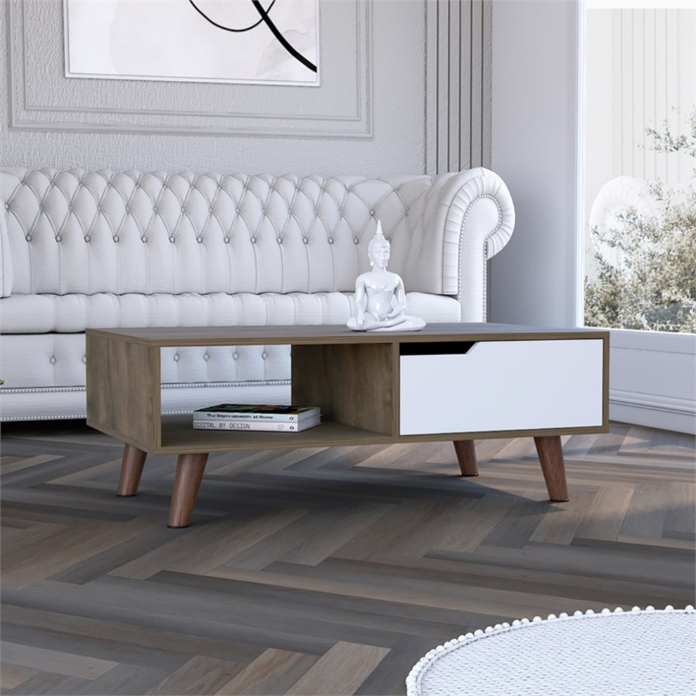 TUHOME Olso Coffee Table 2.0   Dark Brown / White Engineered Wood   Living Room   Midcentury   Coffee Tables   by Homesquare  Houzz