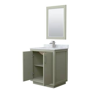 Wyndham Collection Icon 30 in. W x 22 in. D x 35 in. H Single Bath Vanity in Light Green with White Carrara Marble Top and 24