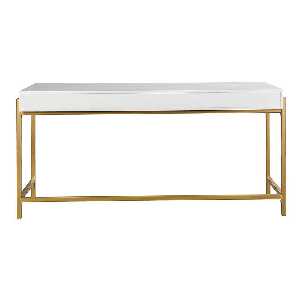 JAYDEN CREATION Zulma White Writing Desk with Golden Base DKHN0066-1