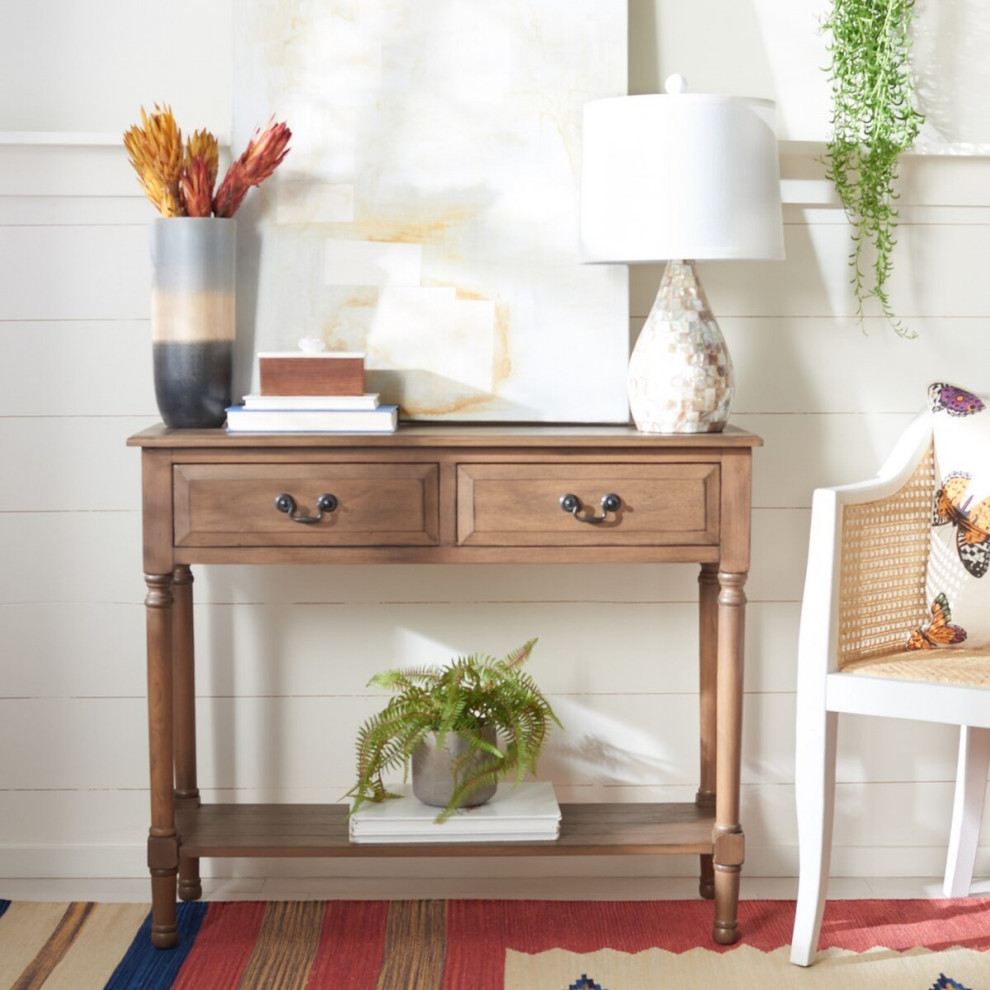 Tyson 2 Drawer Console Table Brown   Traditional   Console Tables   by AED Luxury Home Decor  Houzz