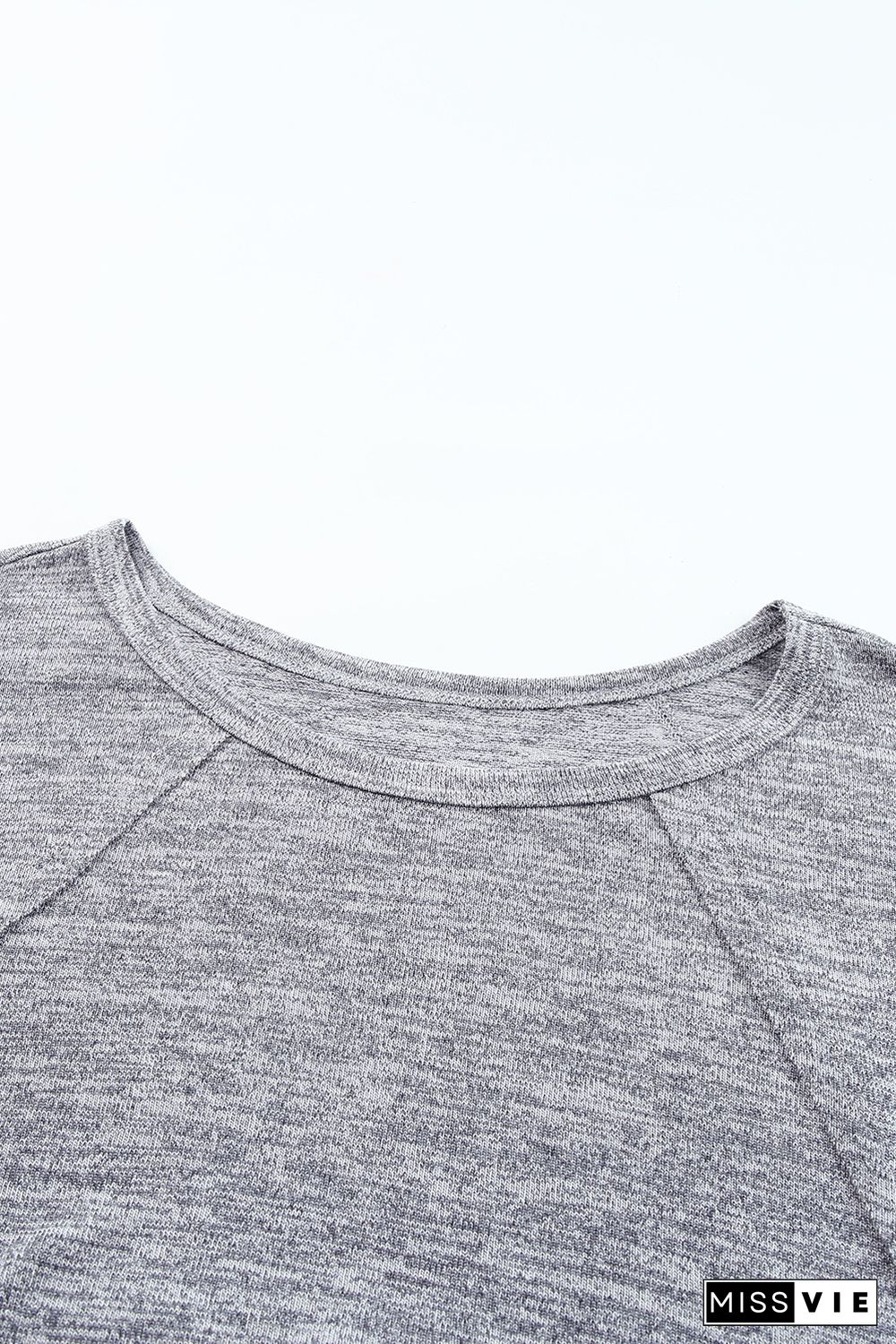 Gray Loose Slouchy Knitted Raglan Sleeves T-shirt